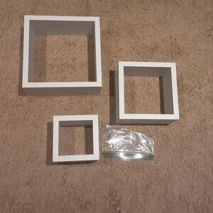 Set Of 3 Square White Wooden Wall Hanging Shelves. Cubes